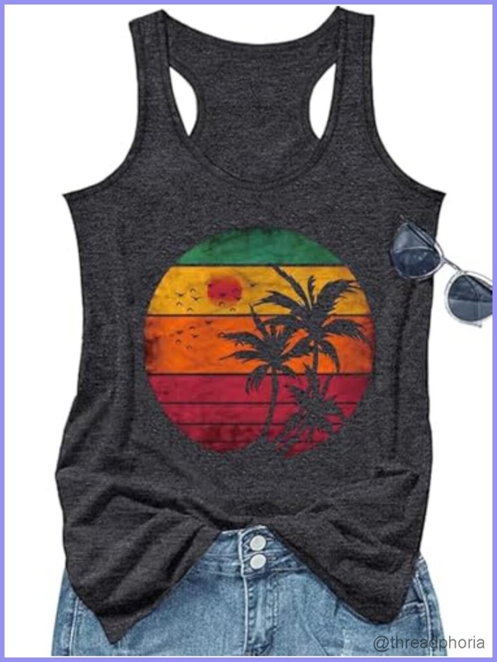 Women's Vintage Graphic Racerback Tank Top Sleeveless Loose Fit Beach Vacation